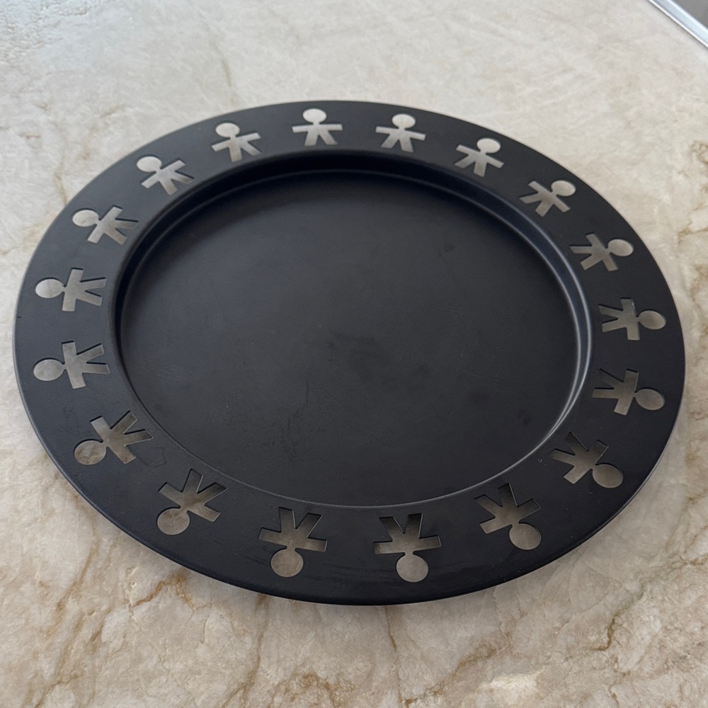 Alessi Girotondo Round Black Metal Serving Tray Iconic Design 15 3/4"